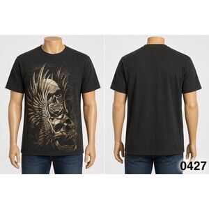 Y2K Alstyle All Over Print Skull T-Shirt Faded Black AOP Grunge Mallgo -0427